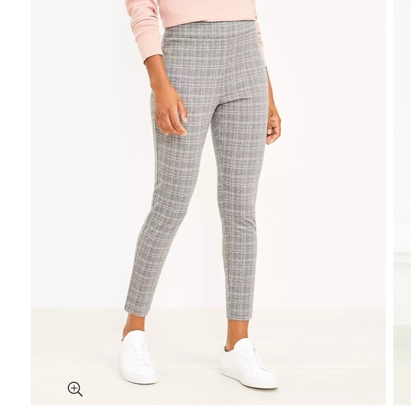 LOFT Large Flannel Legging Pants Skinny Gray Pink White Stretch Womens - Picture 1 of 13